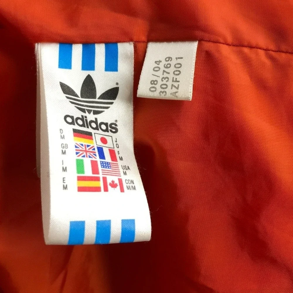 Adidas Puffer Jacket Mens Sz‎ M Bright Orange Detachable Hood Snap Zip Up
